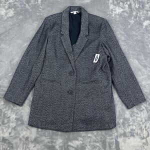 NWT Old Navy Blazer Jacket Women Sz Large Blue Herringbone 2 Button Wool Blend